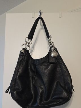 Coach Black Leather Hobo Bag with Silver Hardware